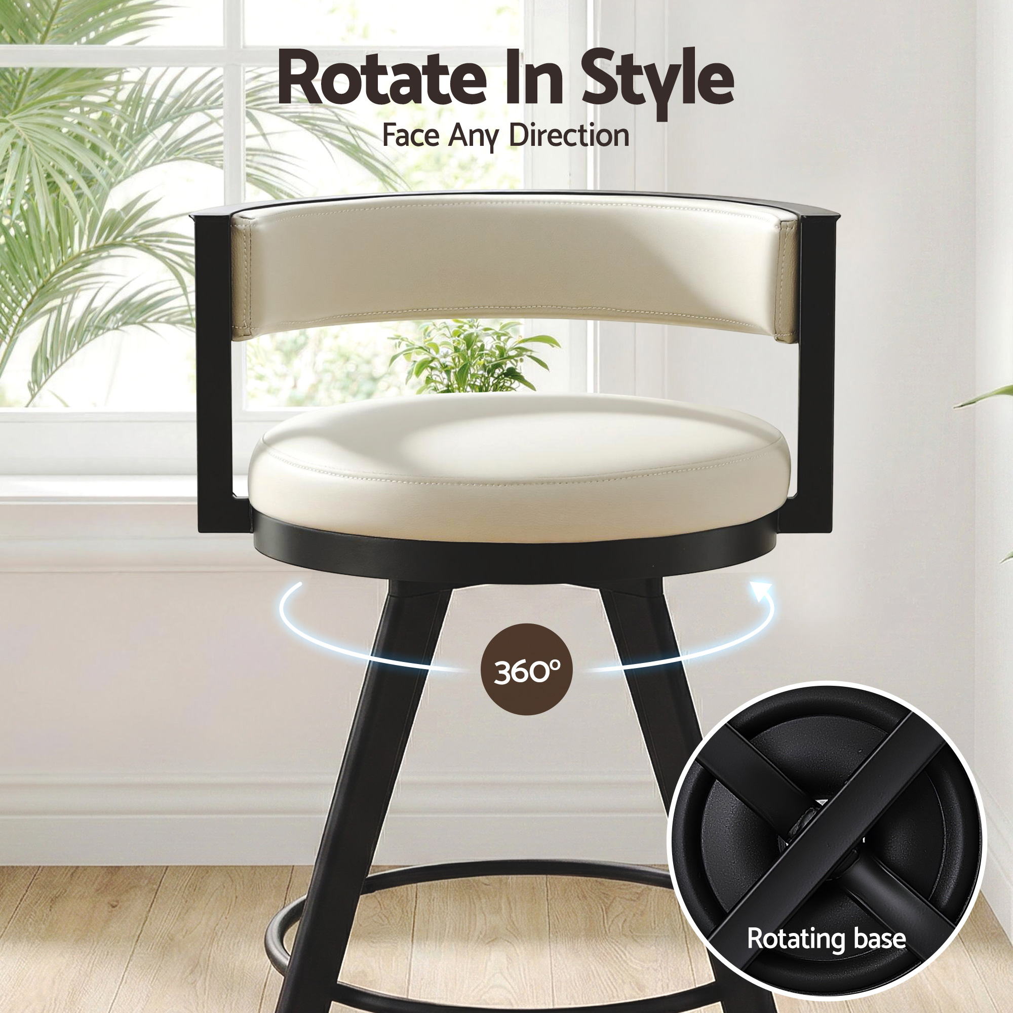 Artiss Bar Stools Set of 2 Swivel Kitchen Chair Metal Counter Beige Leather Bedworld
