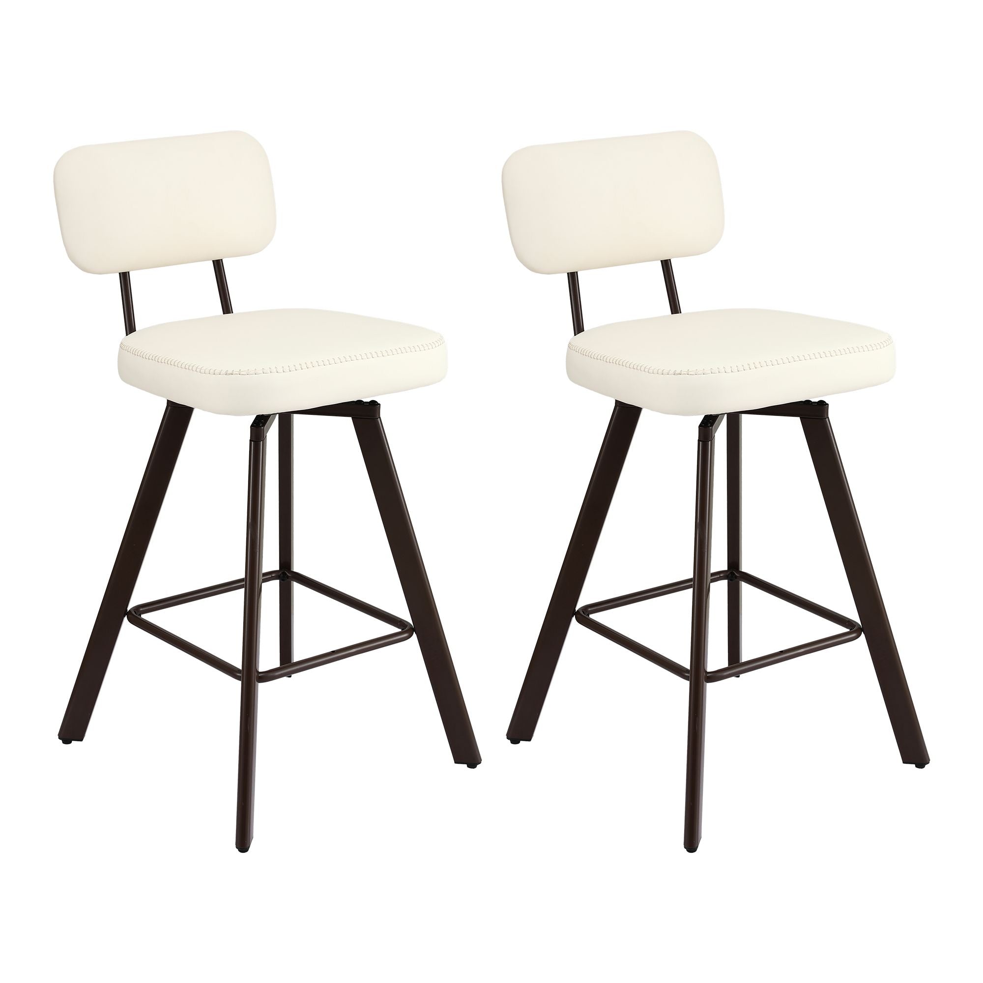 Artiss Bar Stools Set of 2 Swivel Counter 68cm Height Stools w/ Padded Backrest Beige Bedworld
