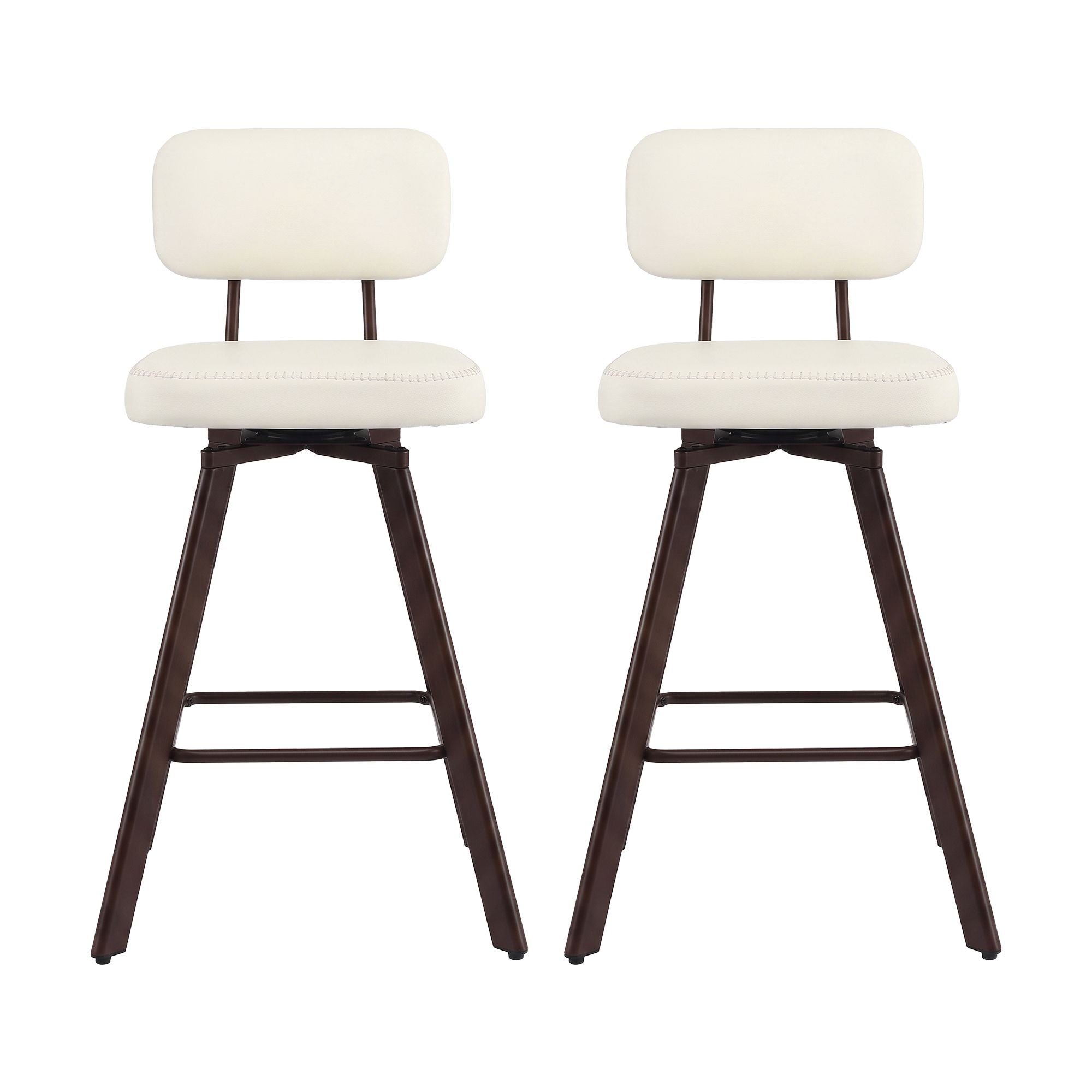 Artiss Bar Stools Set of 2 Swivel Counter 68cm Height Stools w/ Padded Backrest Beige Bedworld