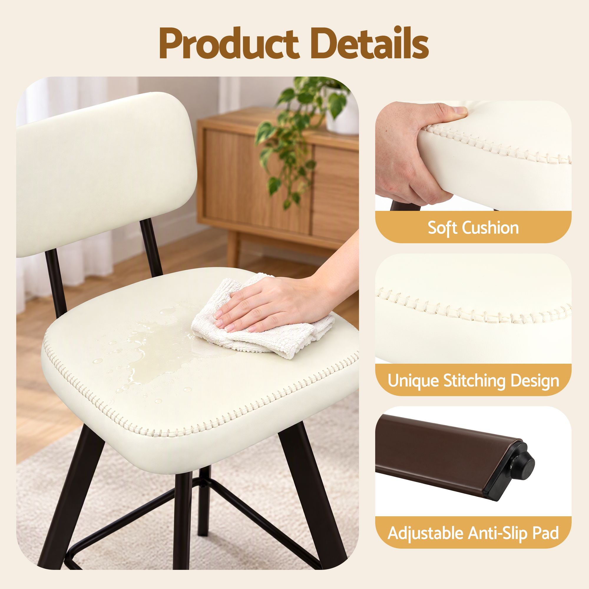 Artiss Bar Stools Set of 2 Swivel Counter 68cm Height Stools w/ Padded Backrest Beige Bedworld