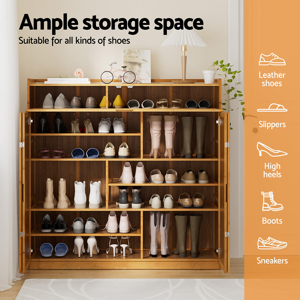 Artiss Shoe Rack Cabinet 30 Pairs Storage Cupboard Bamboo Bedworld