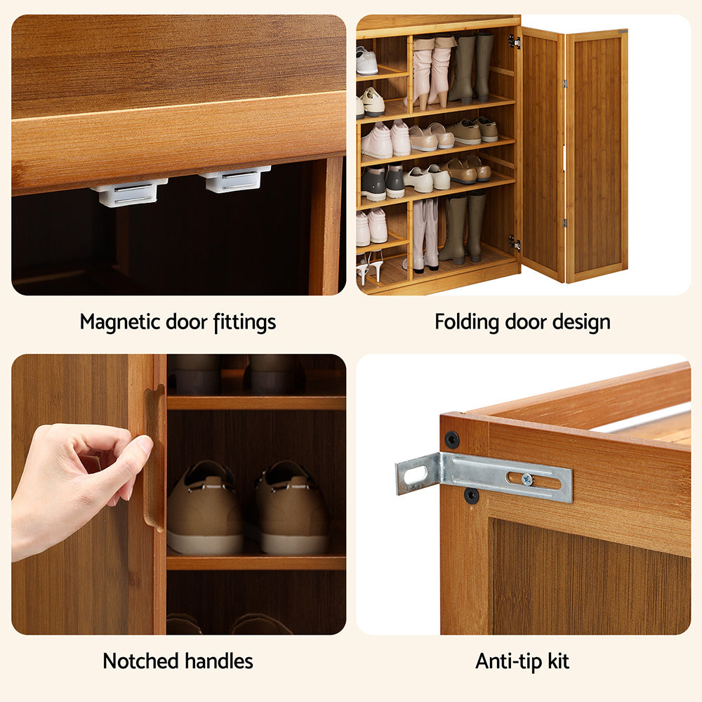Artiss Shoe Rack Cabinet 30 Pairs Storage Cupboard Bamboo Bedworld