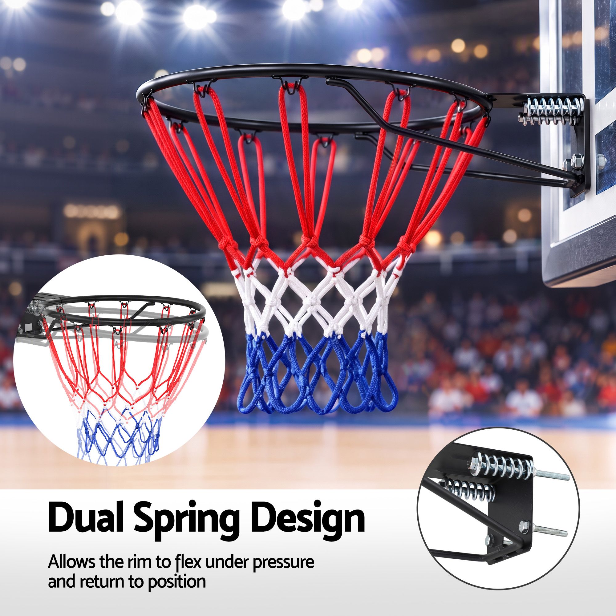 Everfit Basketball Hoop Ring 45cm Wall Mounted Steel Rim with Net and Twin Springs for Outdoor Practice Black Bedworld