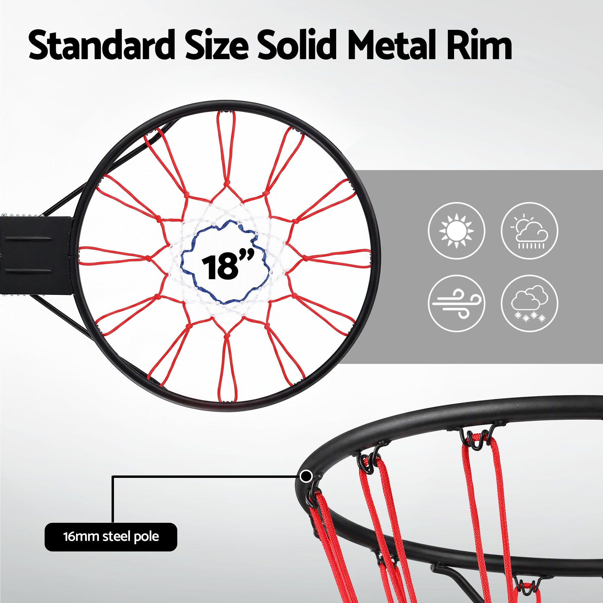 Everfit Basketball Hoop Ring 45cm Wall Mounted Steel Rim with Net and Twin Springs for Outdoor Practice Black Bedworld