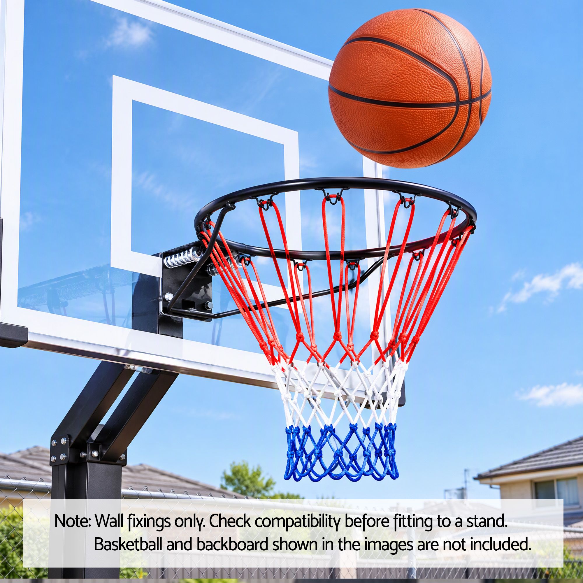 Everfit Basketball Hoop Ring 45cm Wall Mounted Steel Rim with Net and Twin Springs for Outdoor Practice Black Bedworld