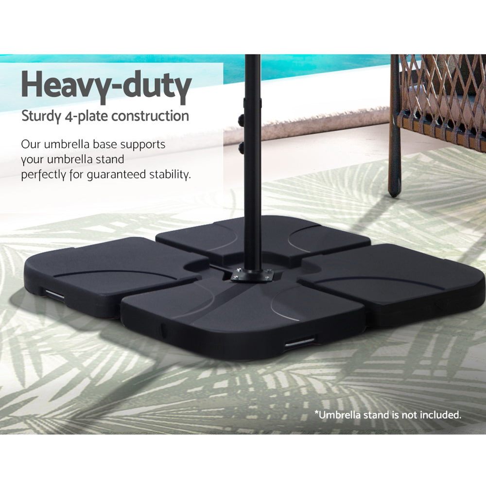 Umbrella stand base with four plates and upright pole connector, dark gray