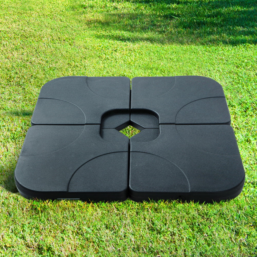 Umbrella base with four plates and central socket, dark gray top pads
