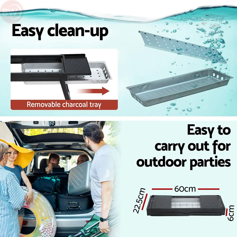 Portable charcoal grill with removable charcoal tray and carry-ready design