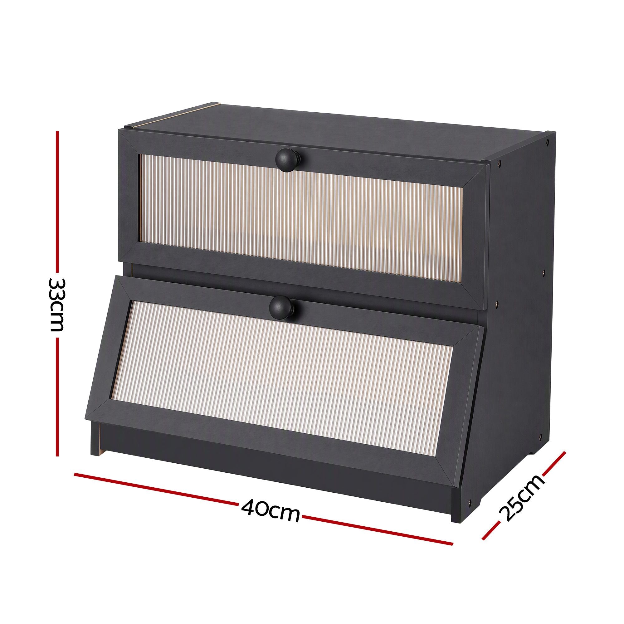 Artiss Bamboo Bread Box 2-Tier Kitchen Countertop Storage 40cm Black Bedworld