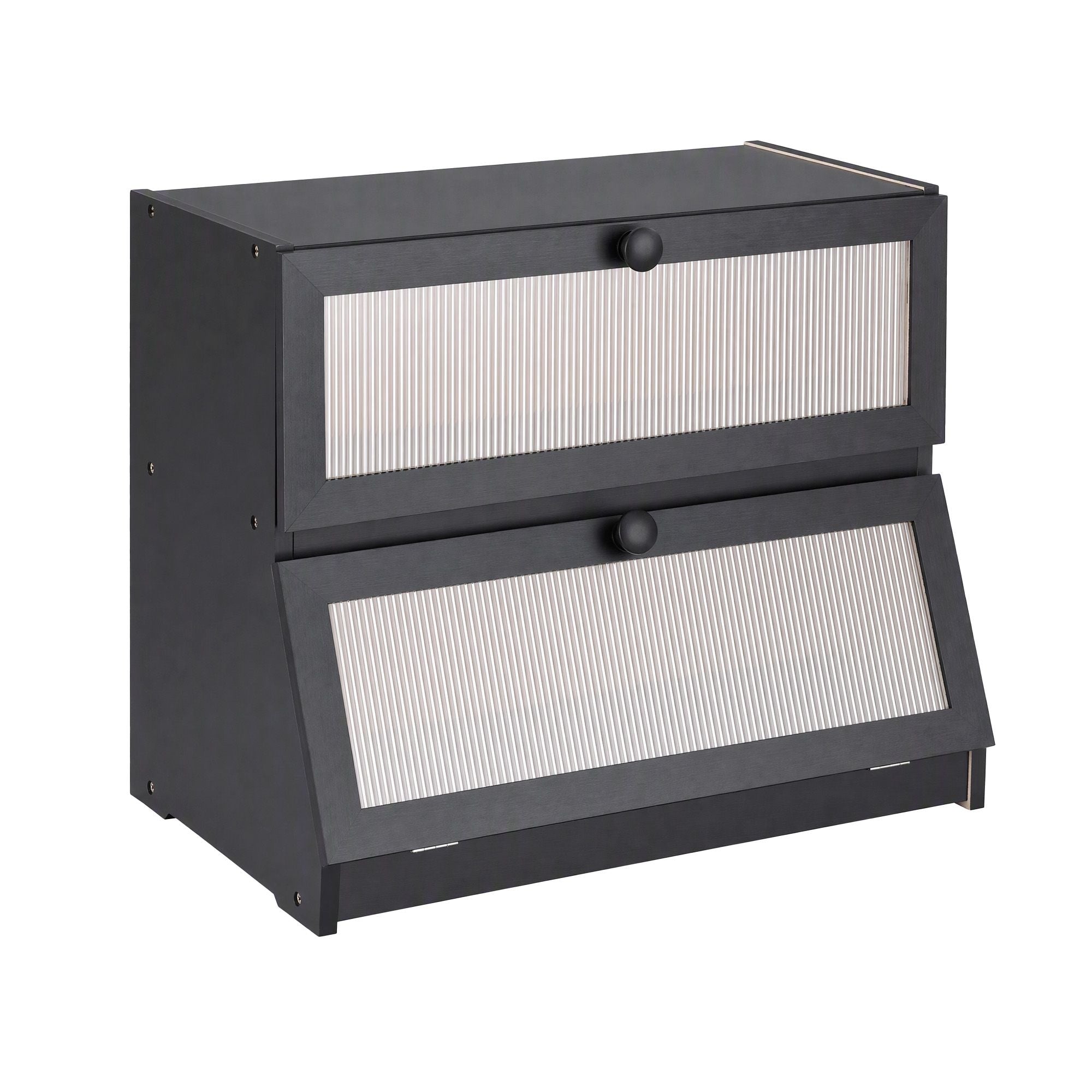 Artiss Bamboo Bread Box 2-Tier Kitchen Countertop Storage 40cm Black Bedworld