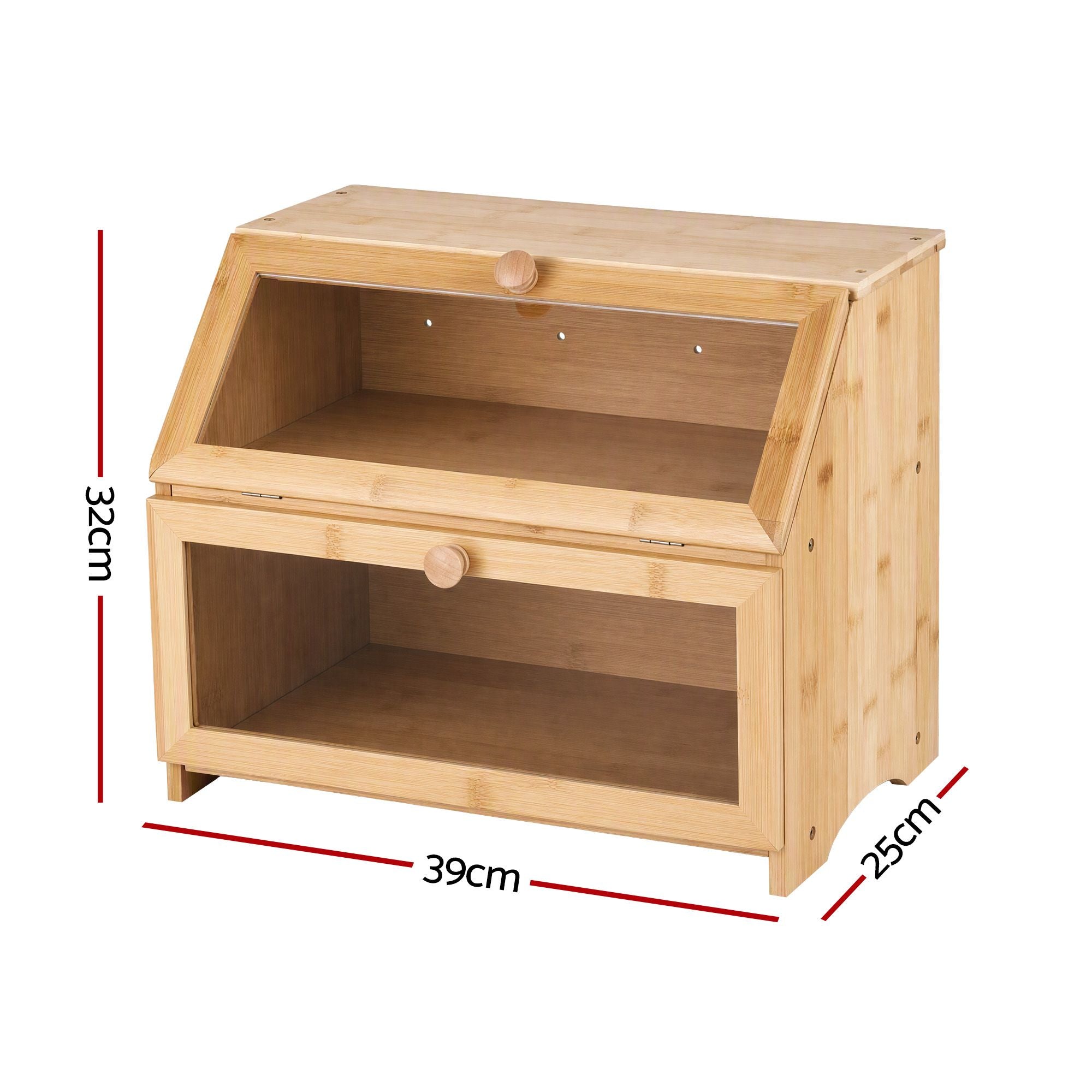 Artiss Bamboo Bread Box 2-Tier Kitchen Countertop Storage 39cm Natural Bedworld