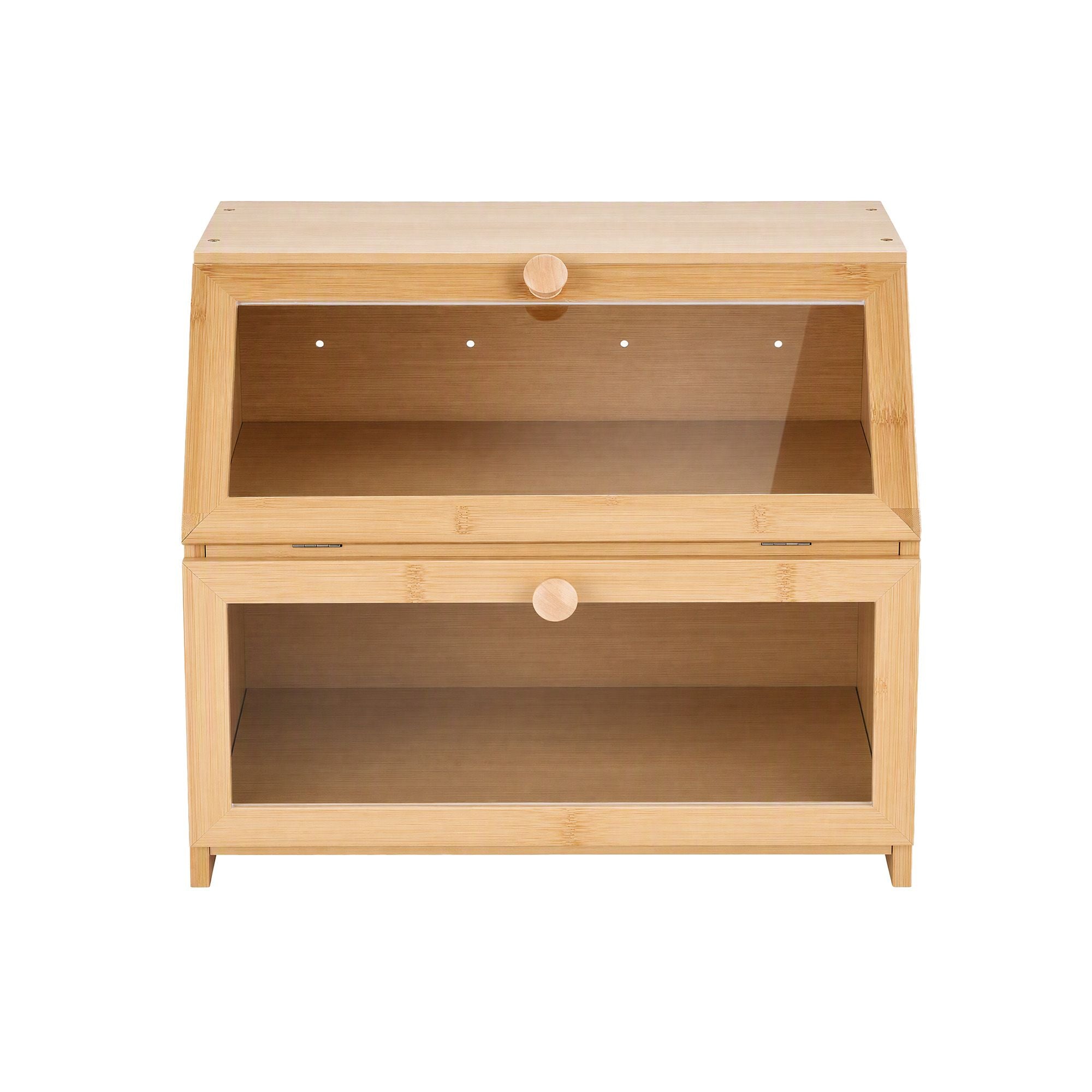 Artiss Bamboo Bread Box 2-Tier Kitchen Countertop Storage 39cm Natural Bedworld