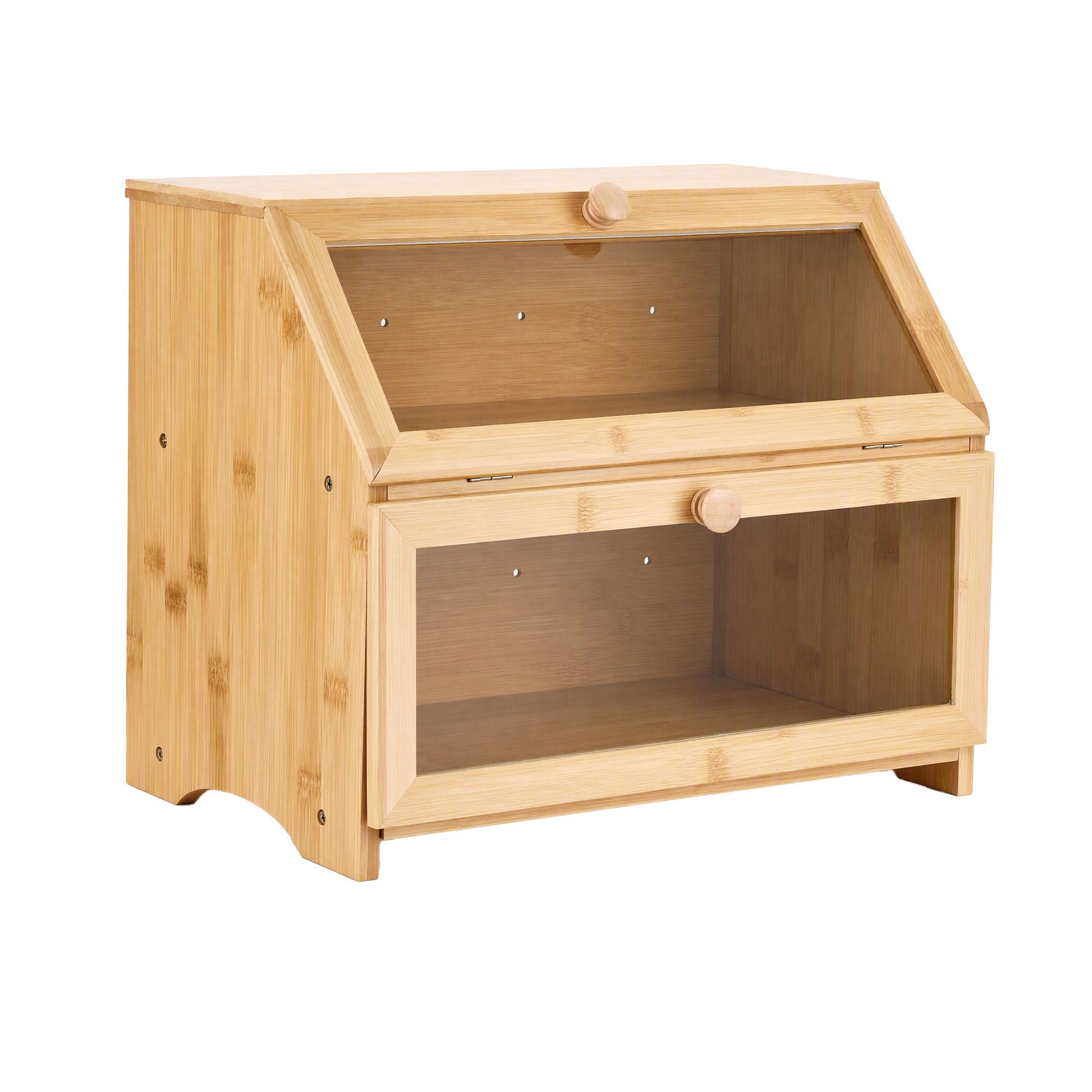 Artiss Bamboo Bread Box 2-Tier Kitchen Countertop Storage 39cm Natural Bedworld