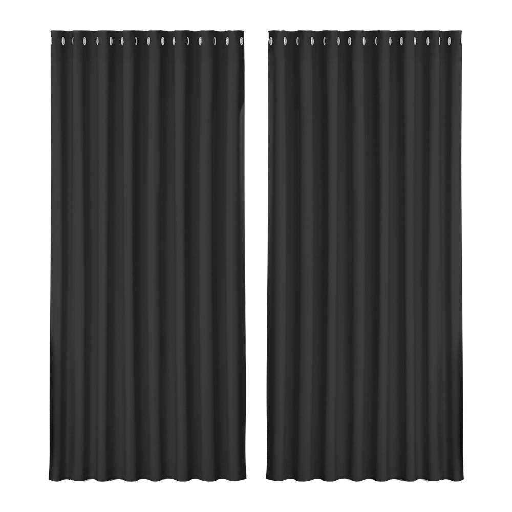Artiss 2X Blockout Curtains Eyelet 300x230cm Black