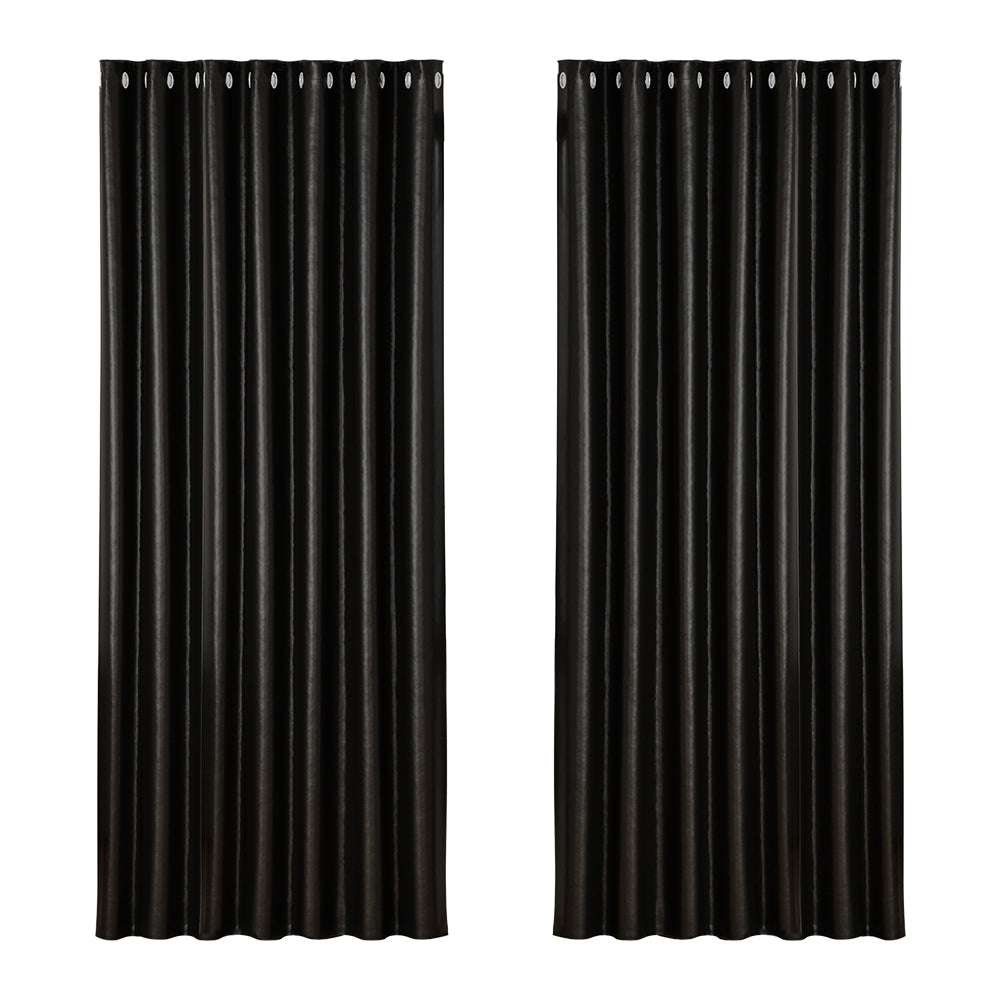 Artiss 2X Blockout Curtains Eyelet 240x230cm Black Shine