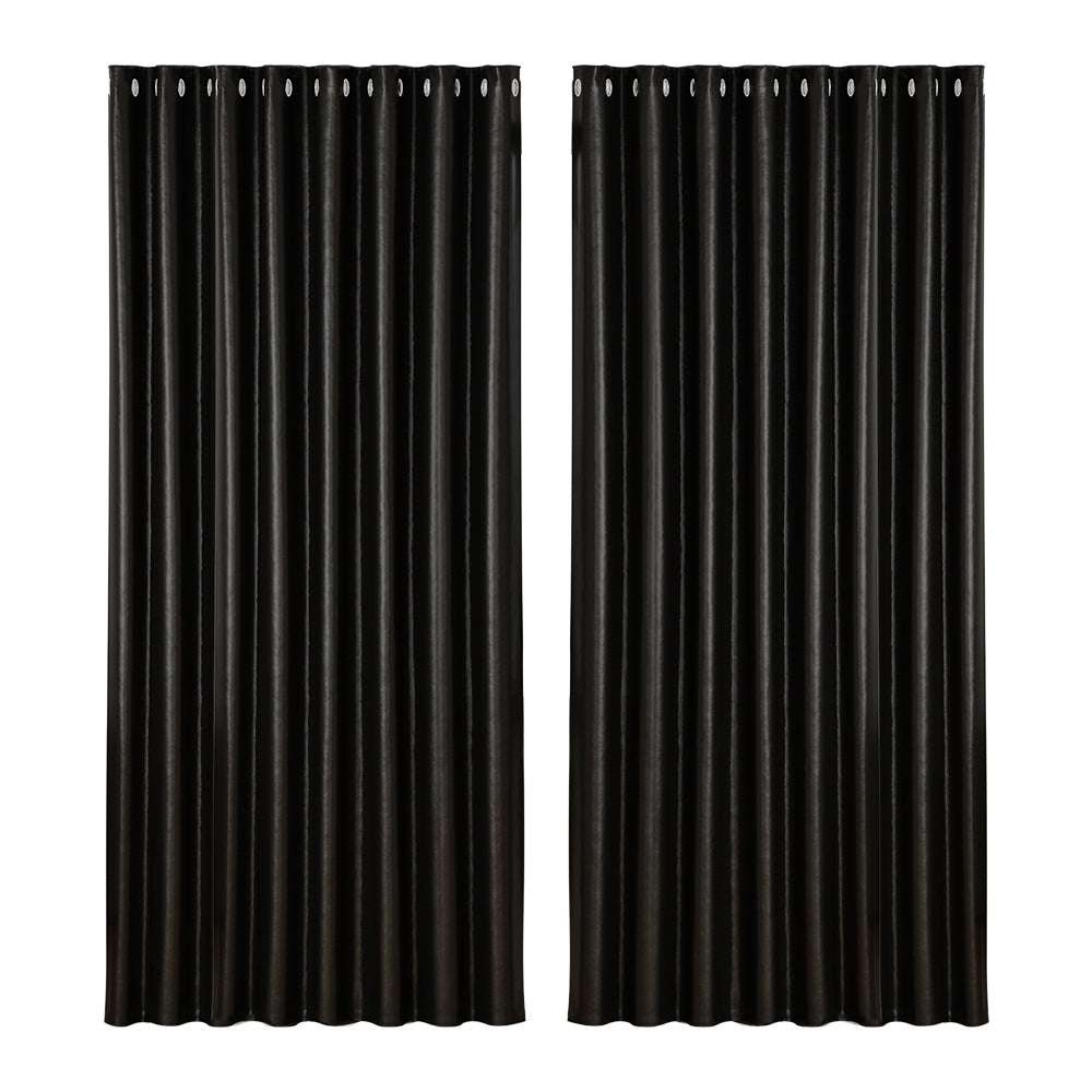 Artiss 2X Blockout Curtains Eyelet 300x230cm Black Shine