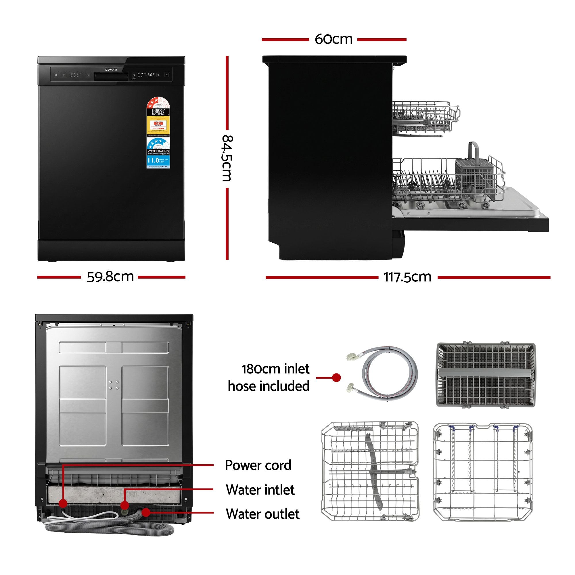 Devanti 12 Place Settings Dishwasher 55cm Freestanding Benchtop Built-In Bedworld