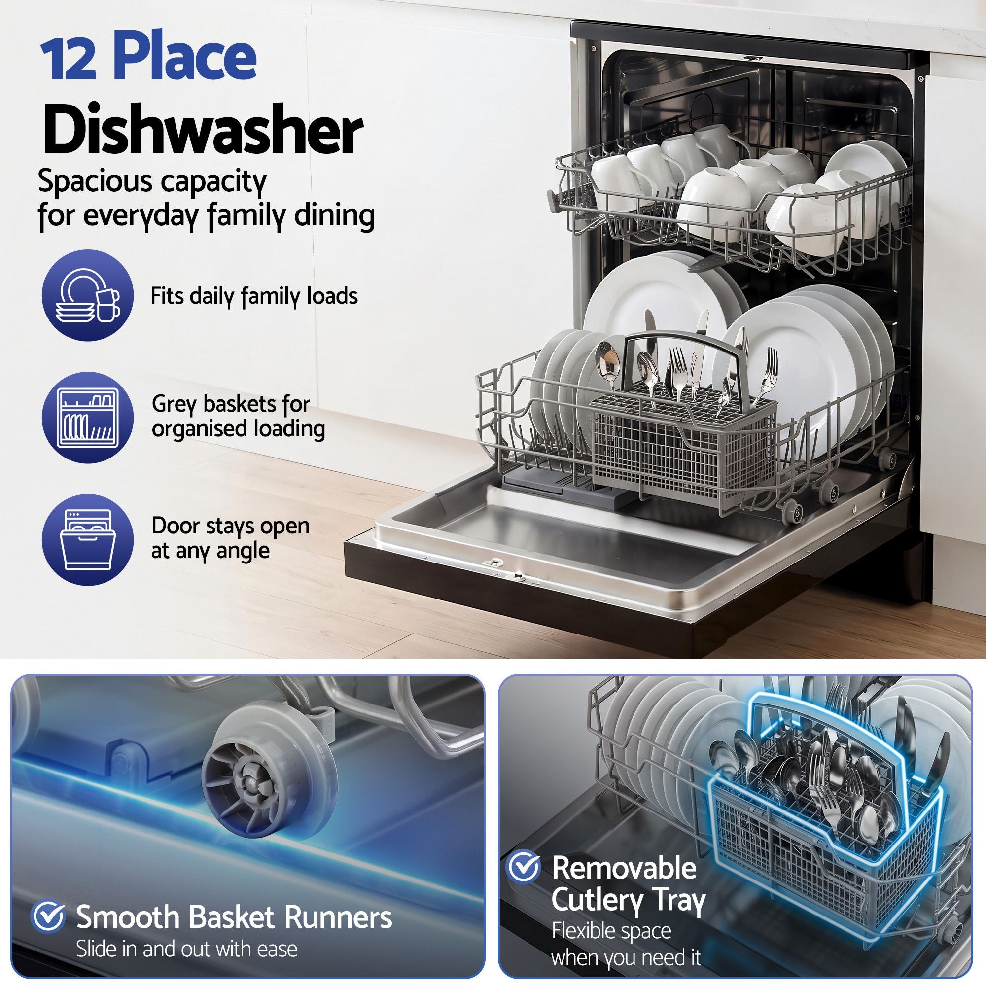 Devanti 12 Place Settings Dishwasher 55cm Freestanding Benchtop Built-In Bedworld