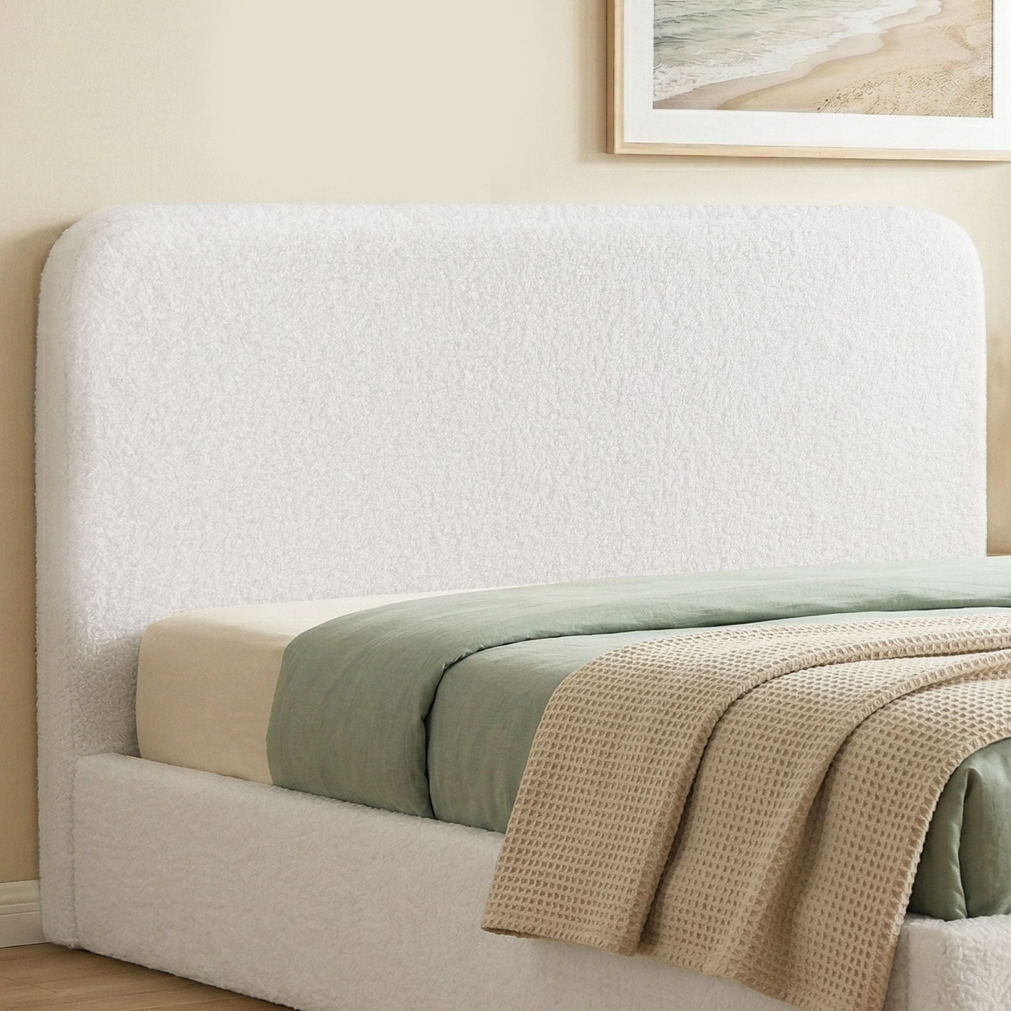 Artiss Queen Headboard for Bed Frame Boucle Fabric No-Assembly Vacuum Compressed Soft Backrest with Removable Washable Cover 172cm Wide Bedworld