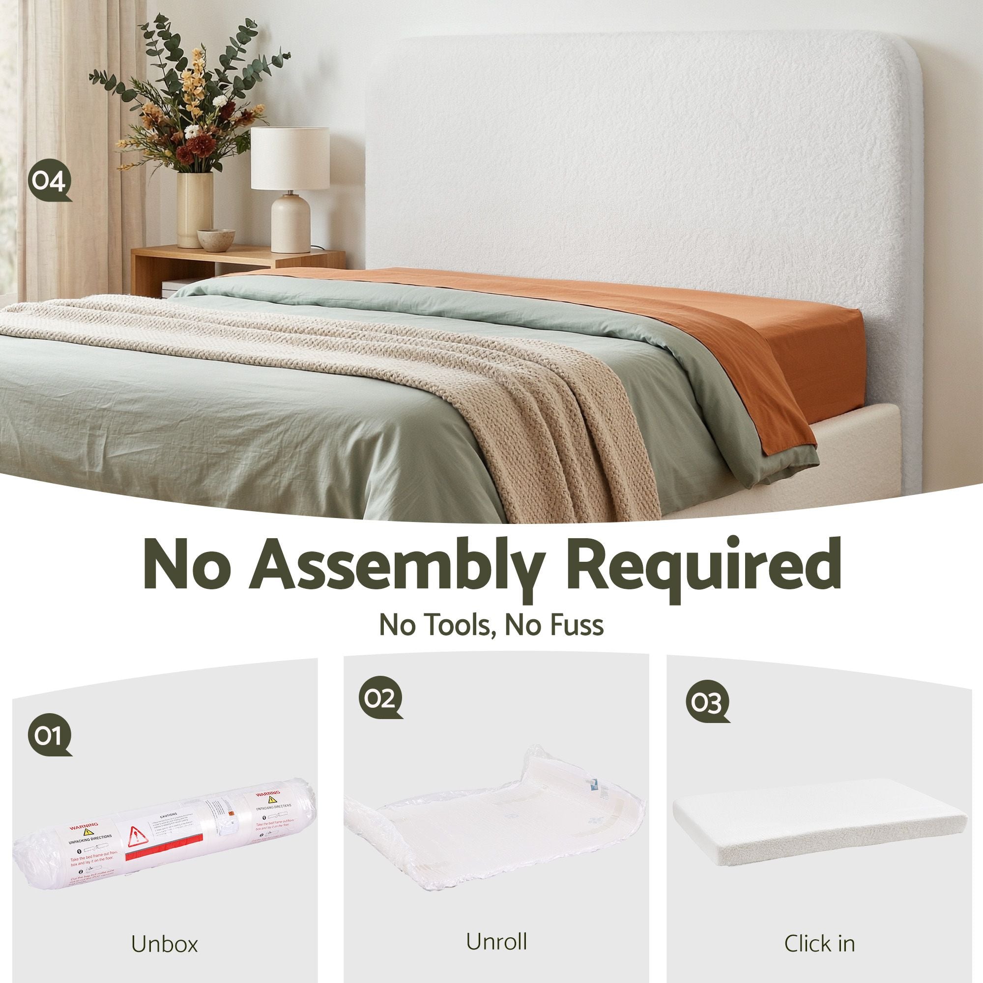 Artiss Queen Headboard for Bed Frame Boucle Fabric No-Assembly Vacuum Compressed Soft Backrest with Removable Washable Cover 172cm Wide Bedworld