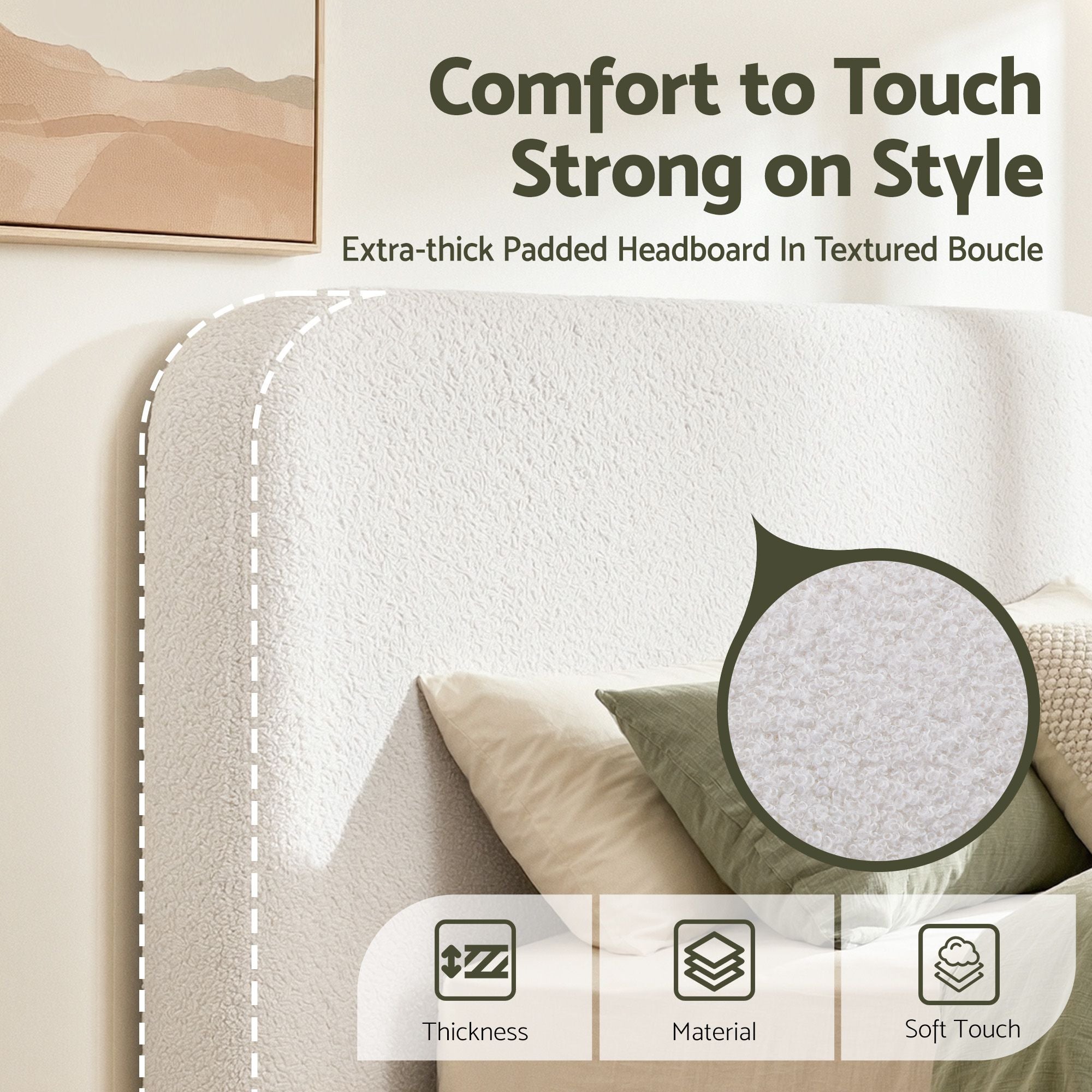 Artiss Queen Headboard for Bed Frame Boucle Fabric No-Assembly Vacuum Compressed Soft Backrest with Removable Washable Cover 172cm Wide Bedworld