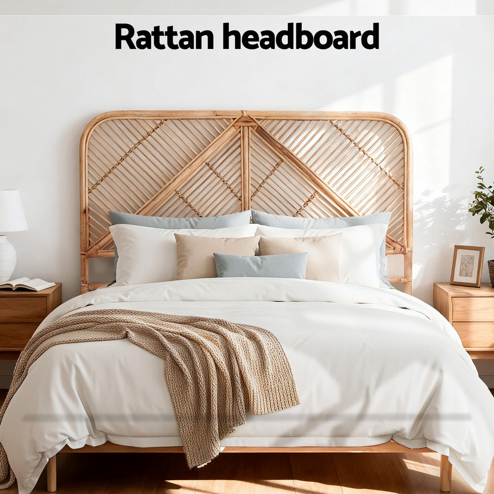 Artiss Bed Headboard Double Bedhead Rattan - FRED Pine Bedworld