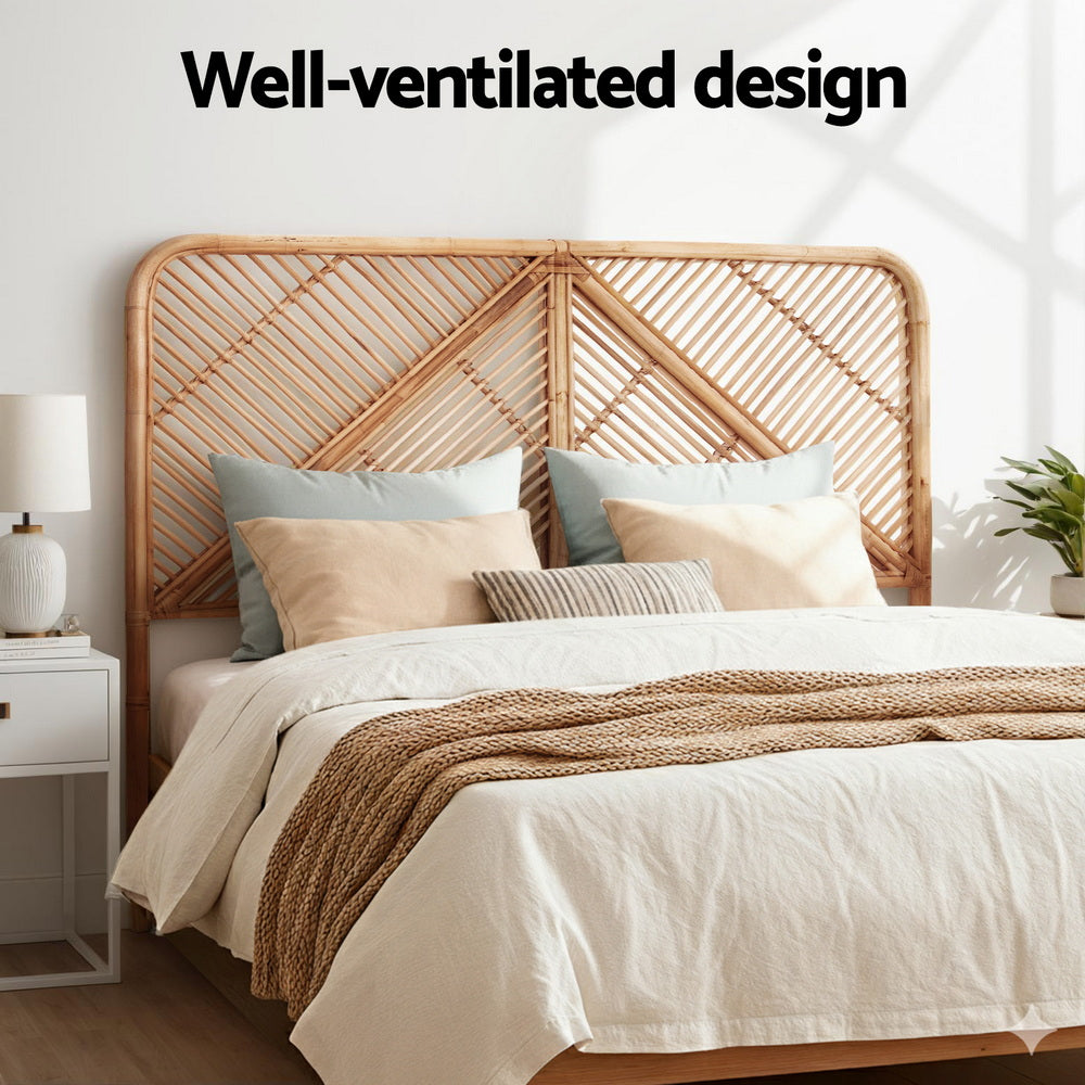 Artiss Bed Headboard Double Bedhead Rattan - FRED Pine Bedworld