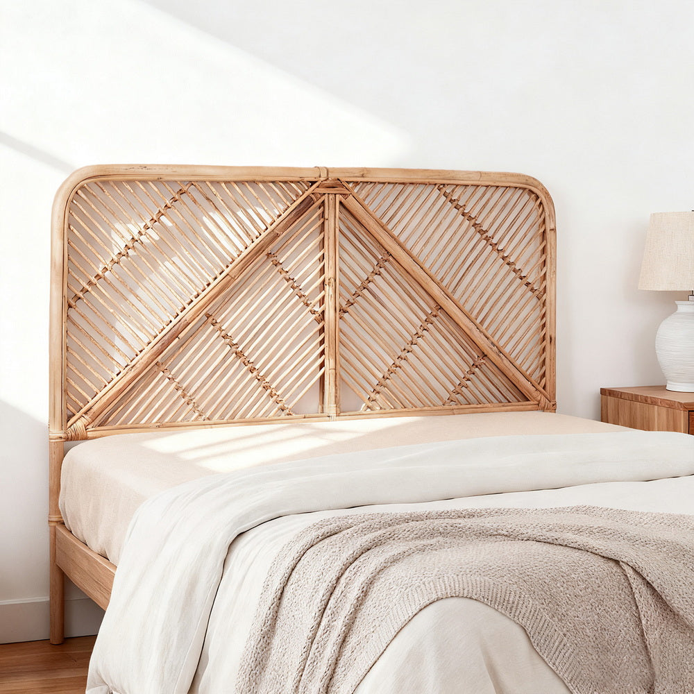 Artiss Bed Headboard Double Bedhead Rattan - FRED Pine Bedworld