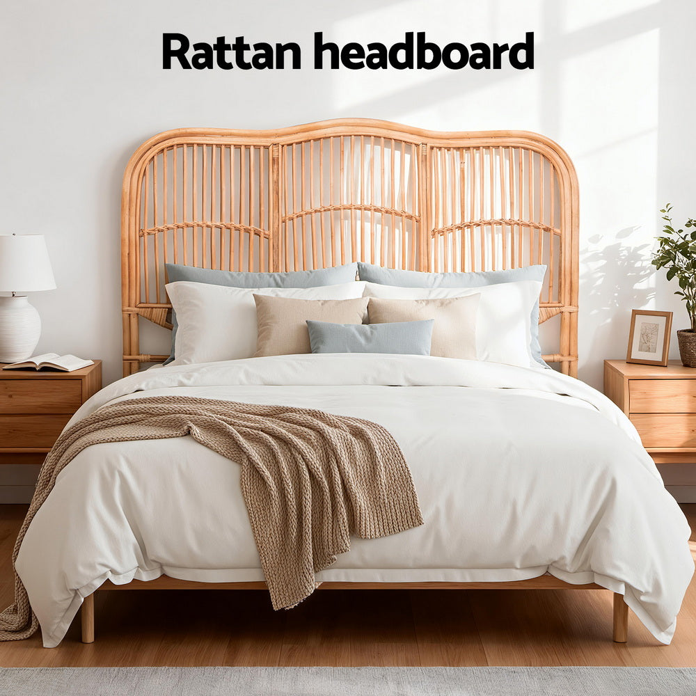 Artiss Bed Headboard Double Bedhead Rattan - NERO Pine Bedworld
