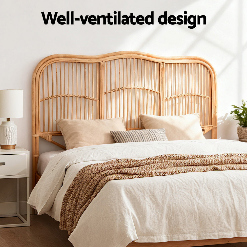 Artiss Bed Headboard Double Bedhead Rattan - NERO Pine Bedworld