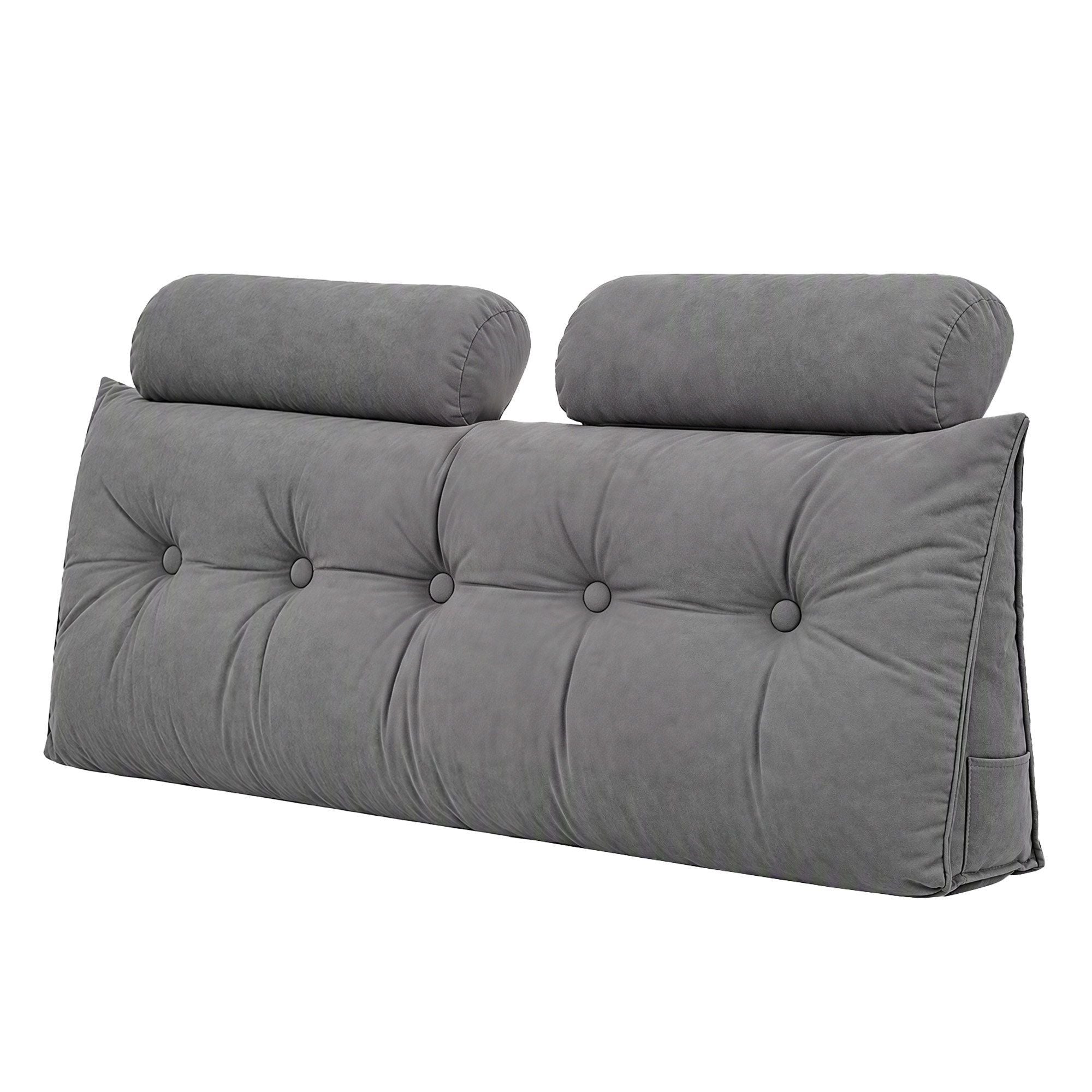 Artiss Headboard Pillow Double Wedge Backrest Triangular with 2 Cushions Grey Bedworld