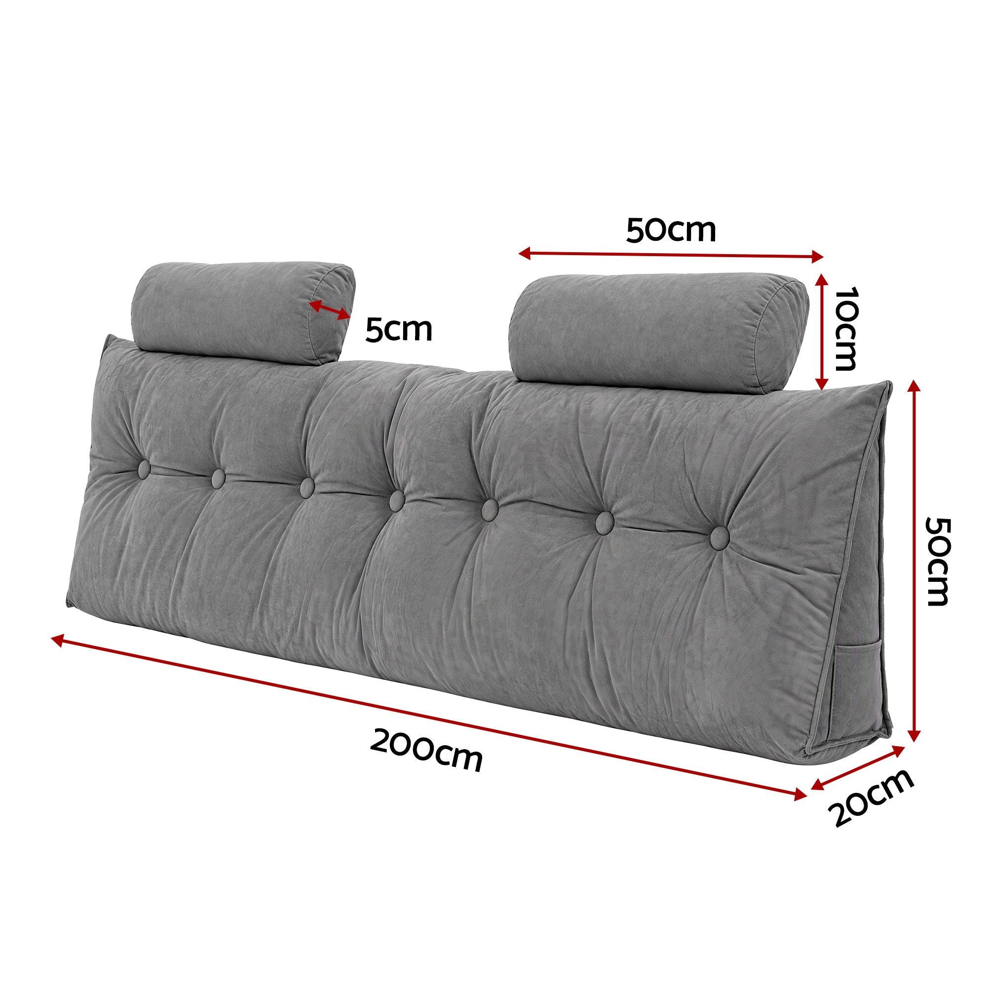 Artiss Headboard Pillow King Wedge Backrest Triangular with 2 Cushions Grey Bedworld