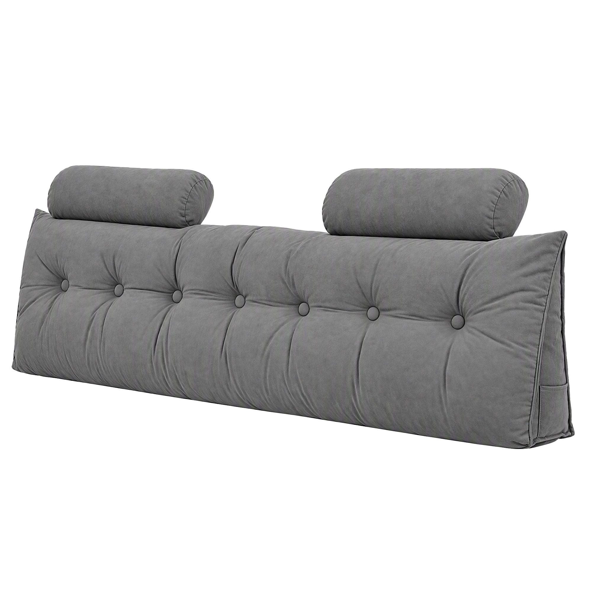 Artiss Headboard Pillow King Wedge Backrest Triangular with 2 Cushions Grey Bedworld