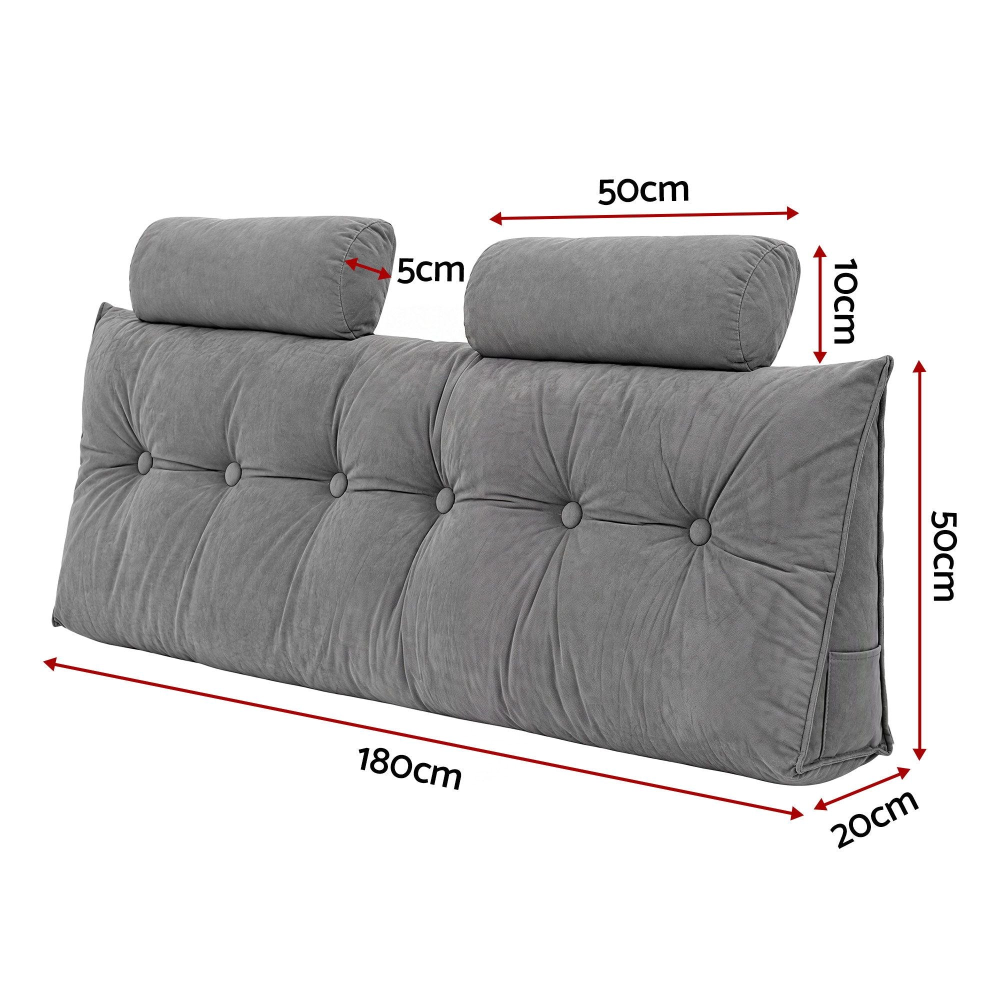 Artiss Headboard Pillow Queen Wedge Backrest Triangular with 2 Cushions Grey Bedworld