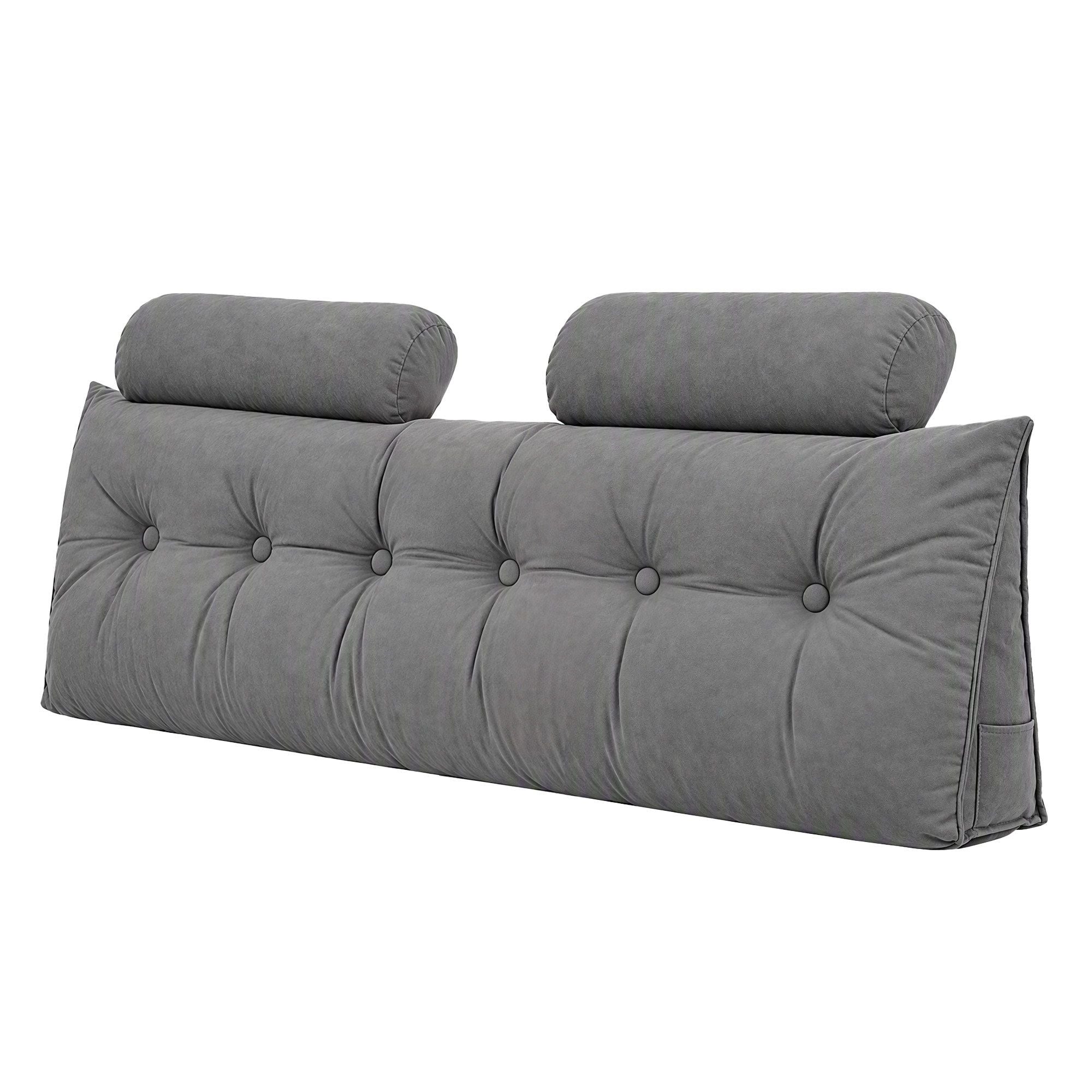 Artiss Headboard Pillow Queen Wedge Backrest Triangular with 2 Cushions Grey Bedworld