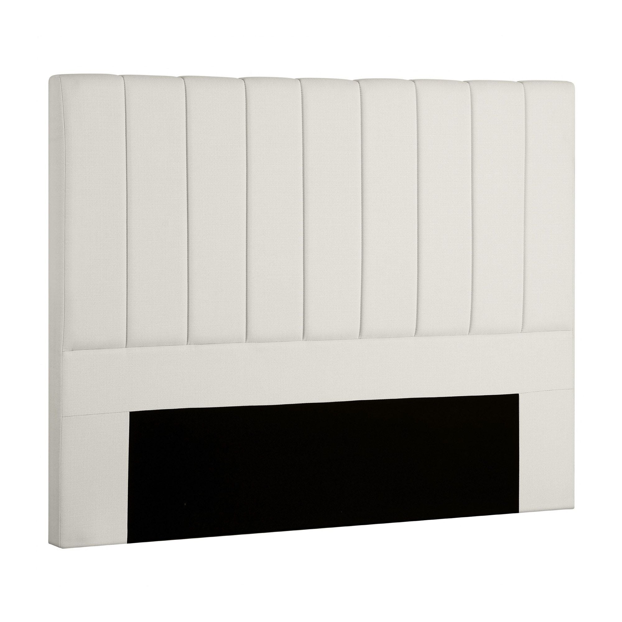 Queen linen headboard with vertical channels in beige and black front opening