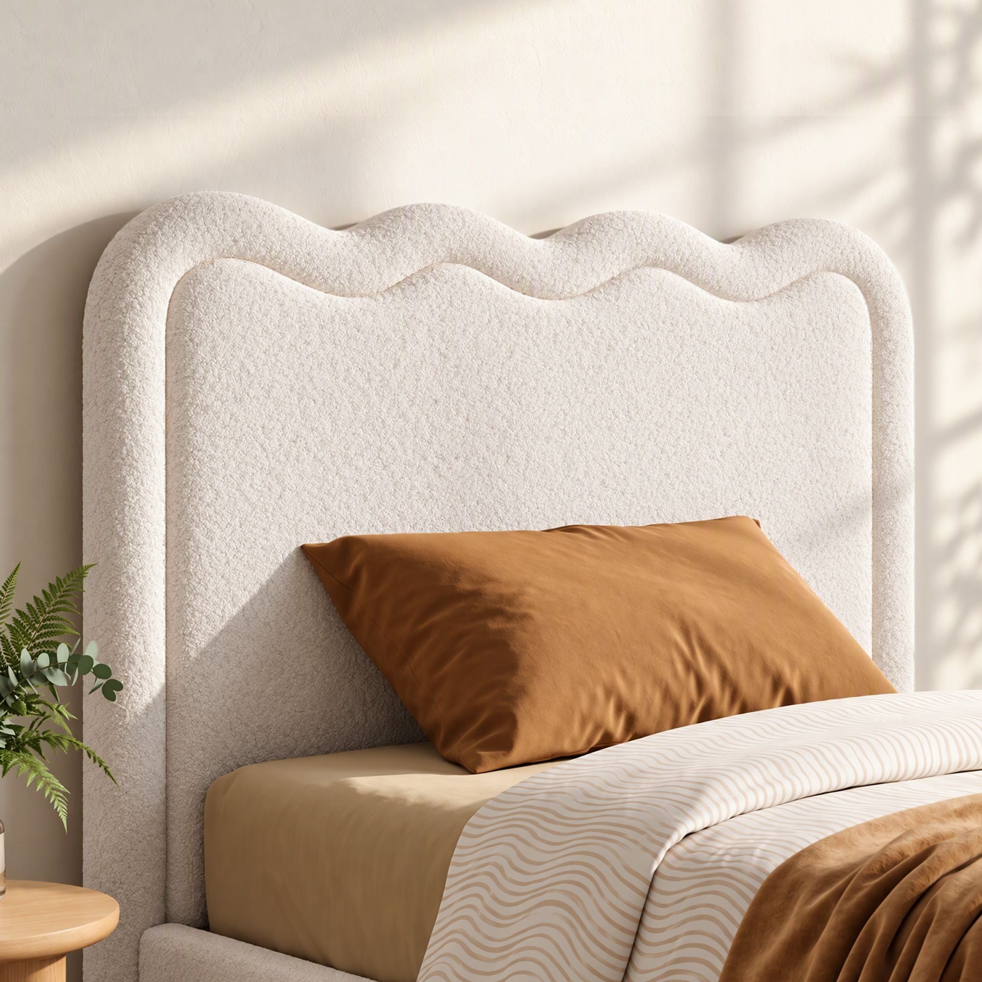 Artiss Boucle Bed Head Double Size Upholstered Wavy Headboard Beige Bedworld