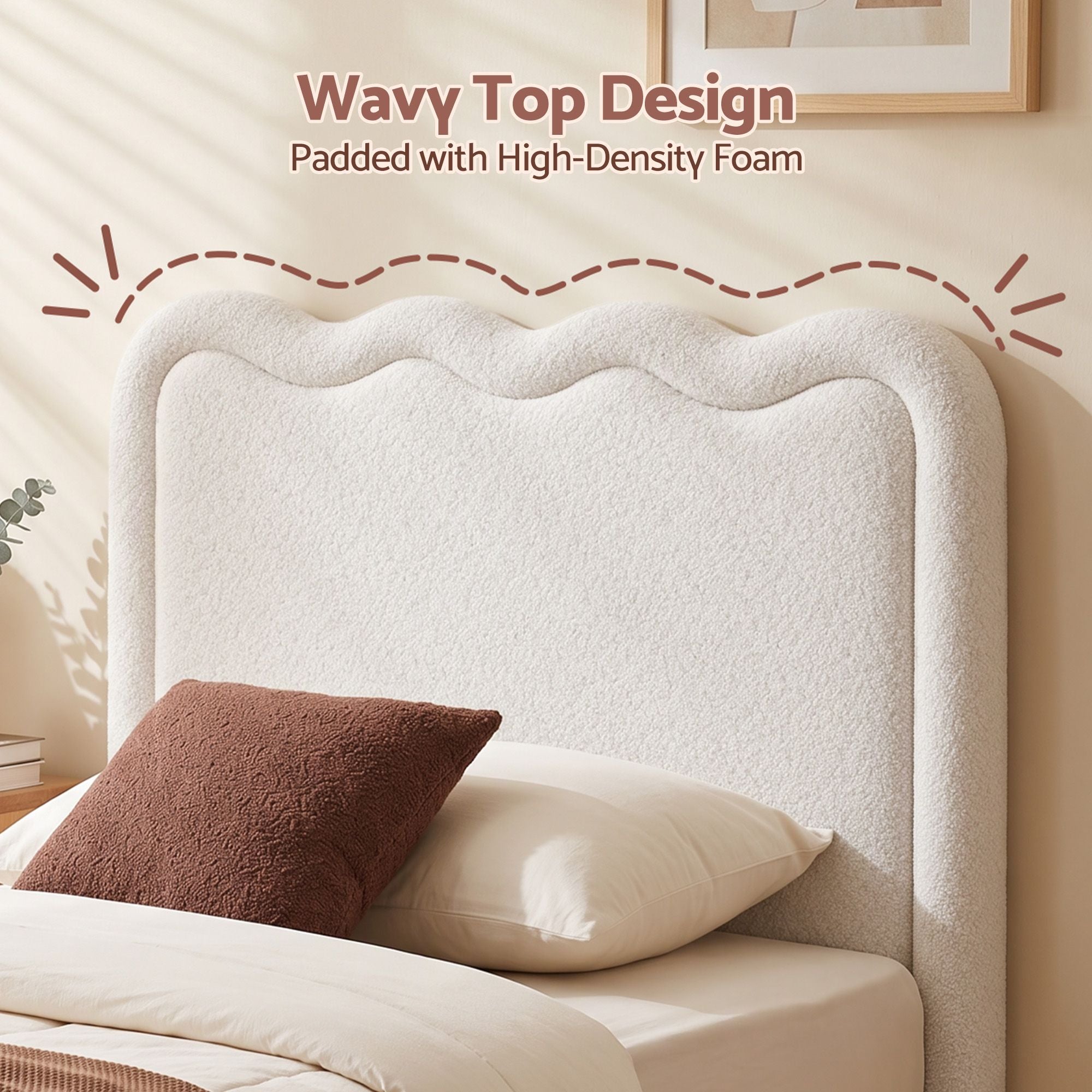 Artiss Boucle Bed Head Double Size Upholstered Wavy Headboard Beige Bedworld