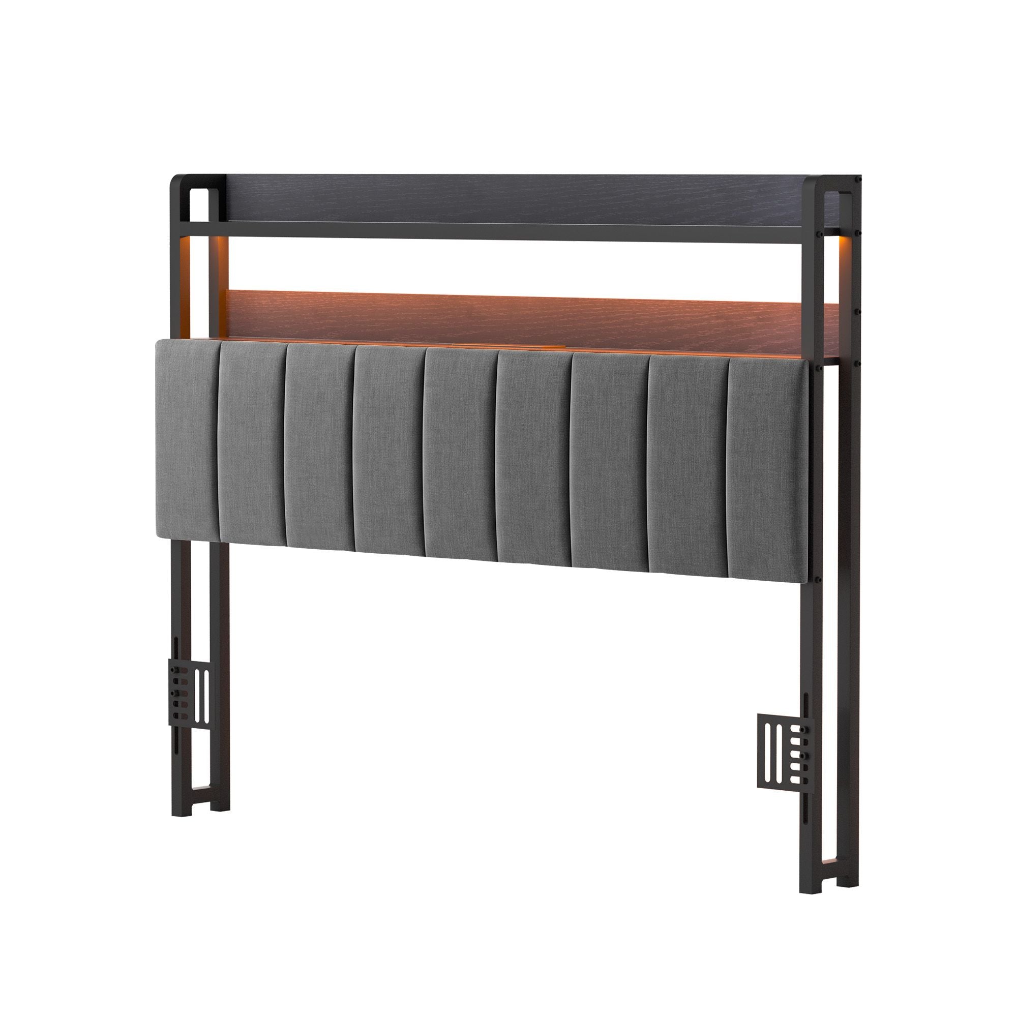 Artiss Double Headboard Charging Station Storage LED Light Grey Upholstered Bedworld