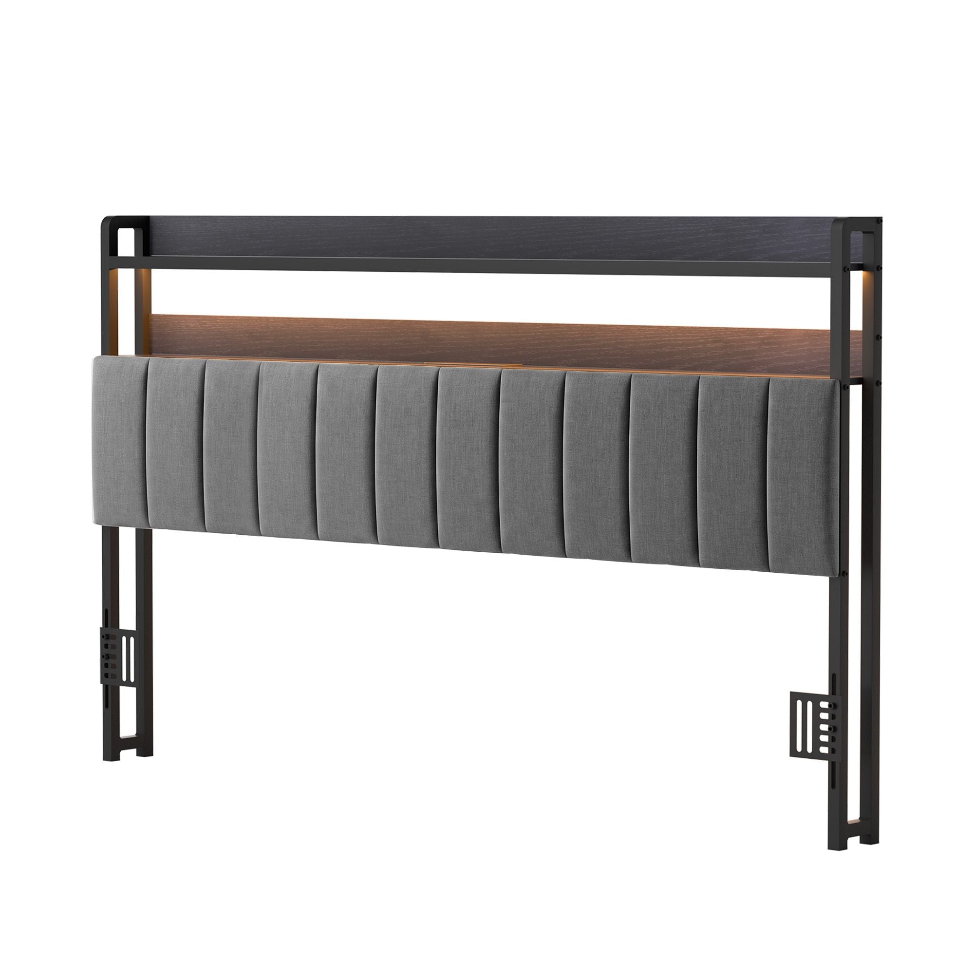Artiss King Headboard Charging Station Storage LED Light Grey Upholstered Bedworld