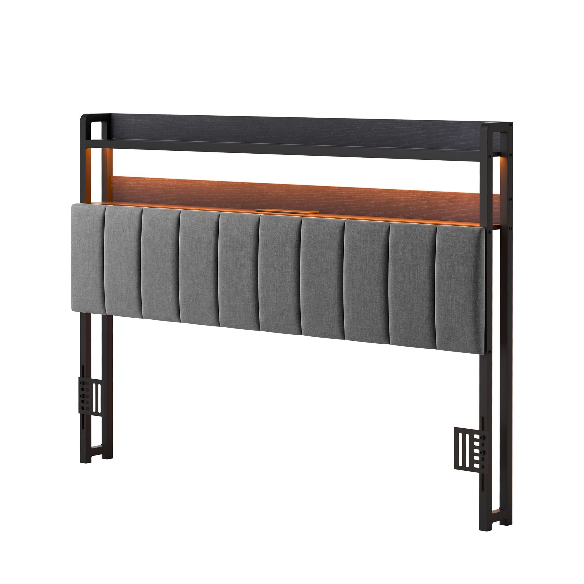 Artiss Queen Headboard Charging Station Storage LED Light Grey Upholstered Bedworld