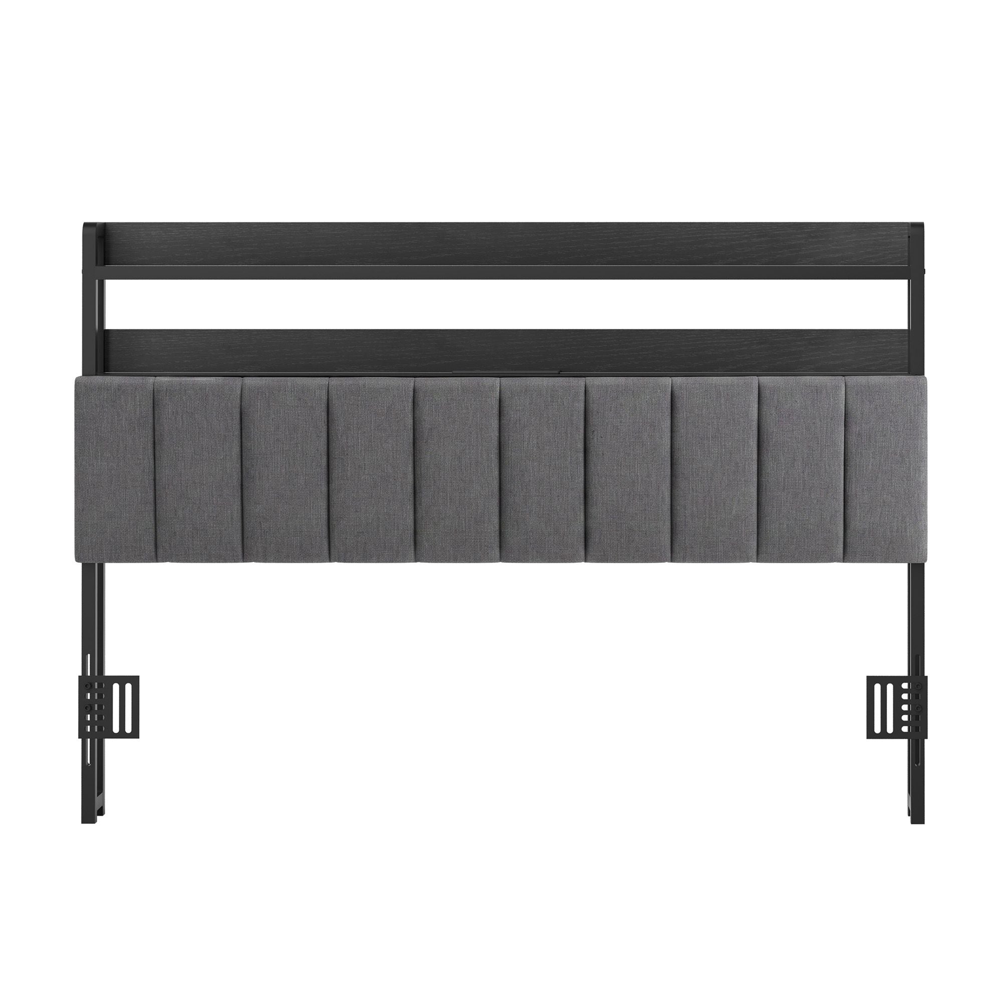 Artiss Queen Headboard Charging Station Storage LED Light Grey Upholstered Bedworld