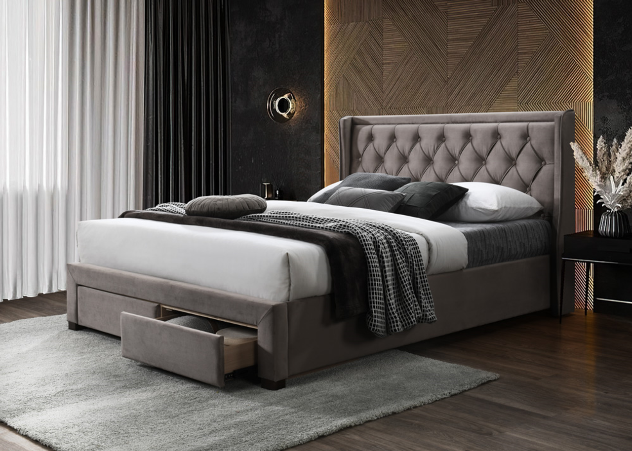 Bell Fabric Upholstered Bed Frame With Storage Drawers