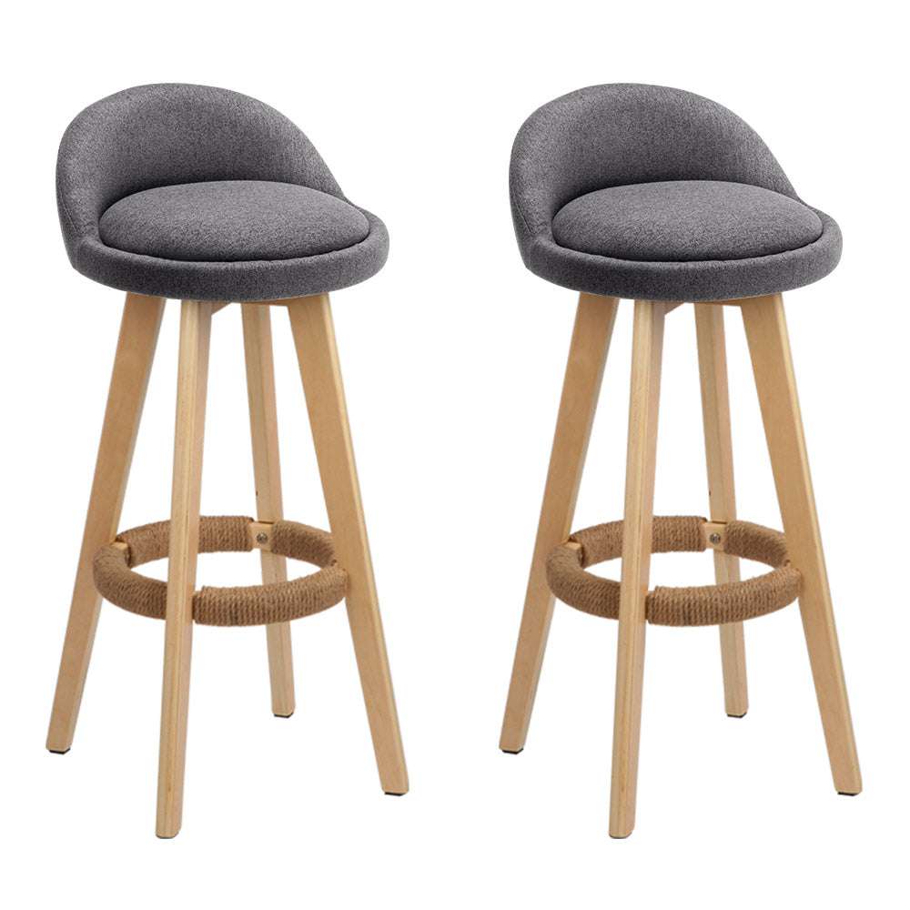 Artiss 2x Bar Stools Padded Linen Wooden Grey