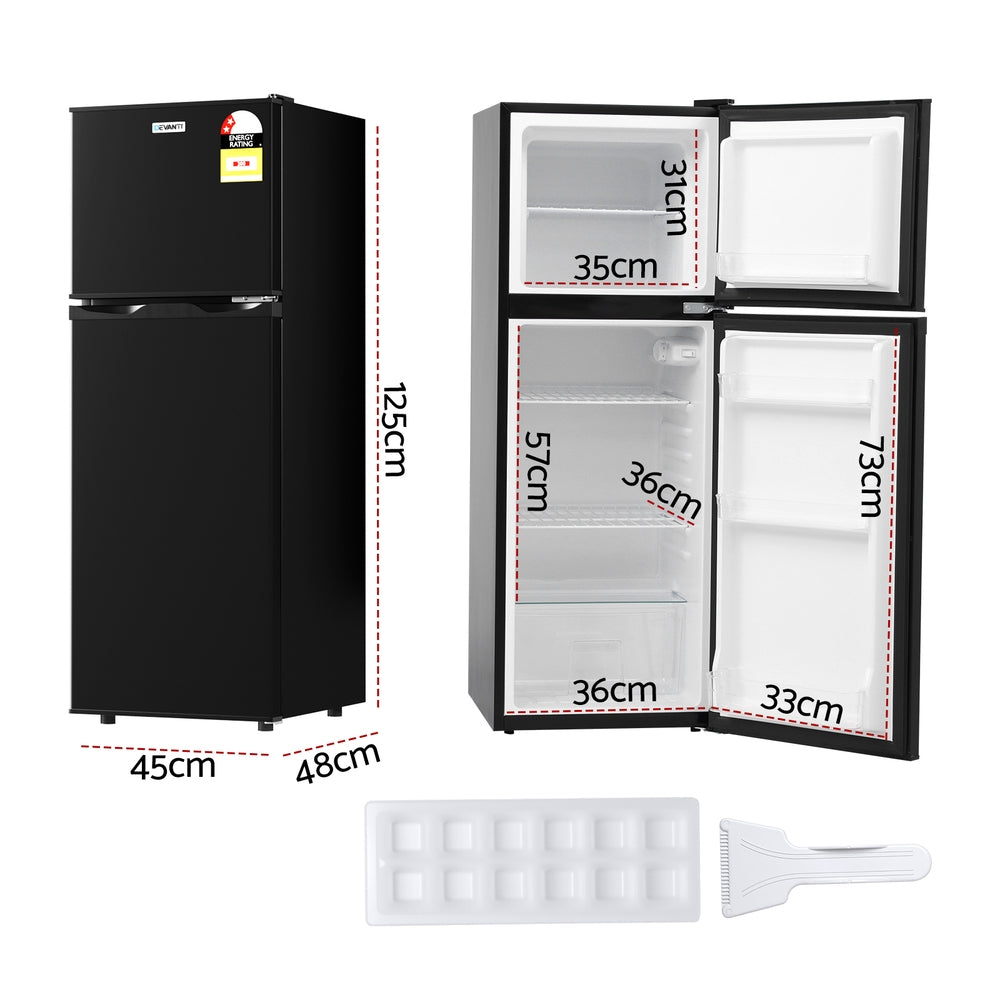 Devanti 122L Two Door Bar Fridge Mini Fridge with Freezer Black Bedworld