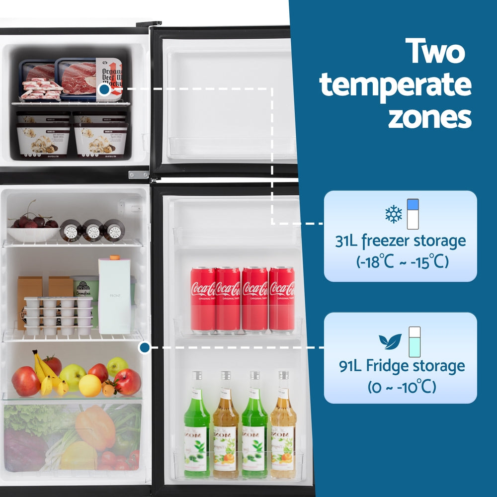 Devanti 122L Two Door Bar Fridge Mini Fridge with Freezer Black Bedworld