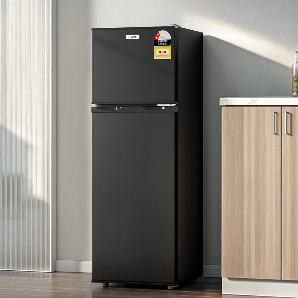 Devanti 122L Two Door Bar Fridge Mini Fridge with Freezer Black Bedworld