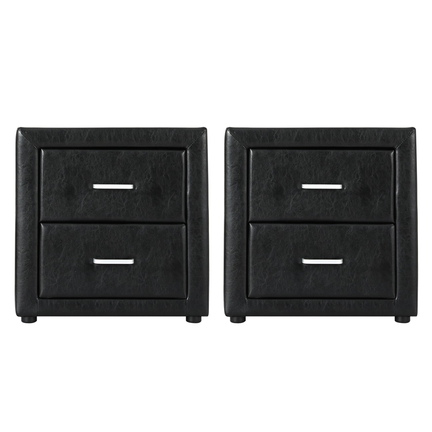 Artiss 2X Bedside Table 2 Drawers Side Table Leather - CADEN Black