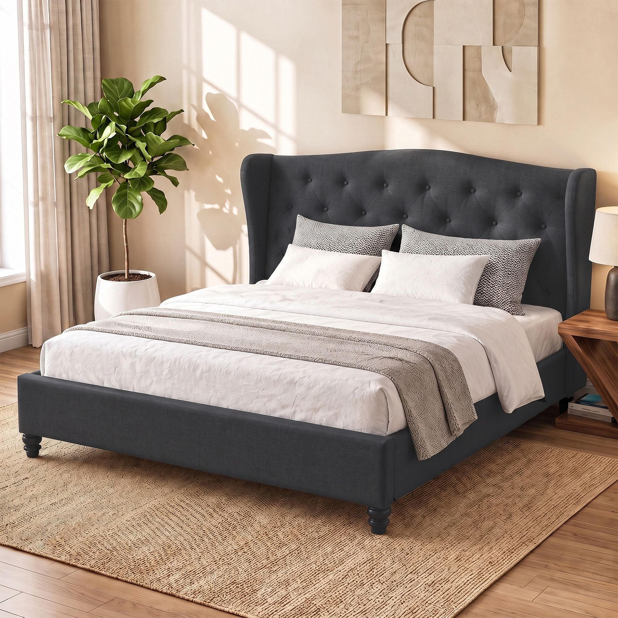 Artiss Bed Frame King Size Charcoal PIER Bedworld