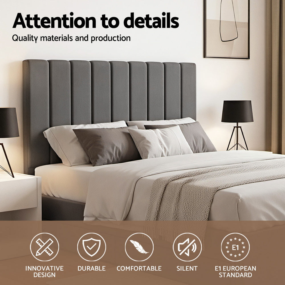 Artiss Double Bed Frame with Storage Grey Velvet Headboard Gas Lift Platform Base